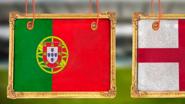 Hanging Photo Wooden Frame Portugal England Flags Semi Finals Football — Stock Video
