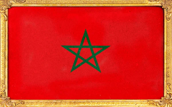 Marco Madera Dorada Con Bandera Marruecos Pintada — Foto de Stock