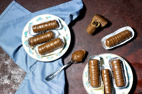 traditional homemade Algerian cookies named chocolate cigar for holiday muslim like Eid al Fitr and ramadan