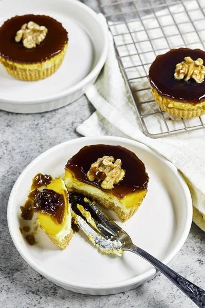 homemade delicious mini walnut caramel cheesecake 