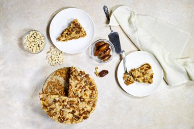 Homemade Russian Honey dates and peanuts cake. Honey cake Medovik 