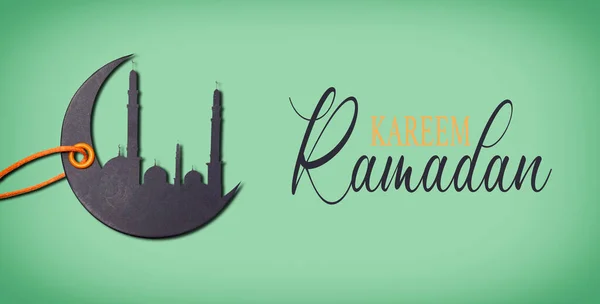 Fundo Islâmico Lua Crescente Fundo Verde Conceito Concepção Ramadan Kareem — Fotografia de Stock