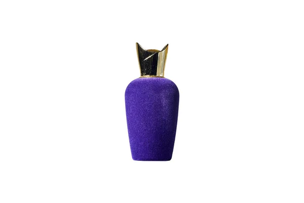 Elegant Plysch Tyg Flaska Parfym Isolerad Vit — Stockfoto