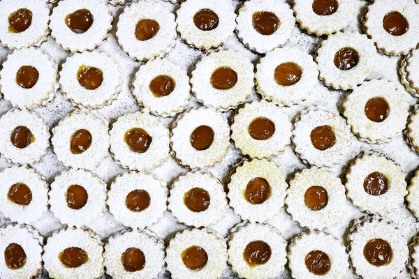 Fundo Biscoitos Algerianos Tradicionais Com Geléia Damasco Nomeado Sabl Francês — Fotografia de Stock