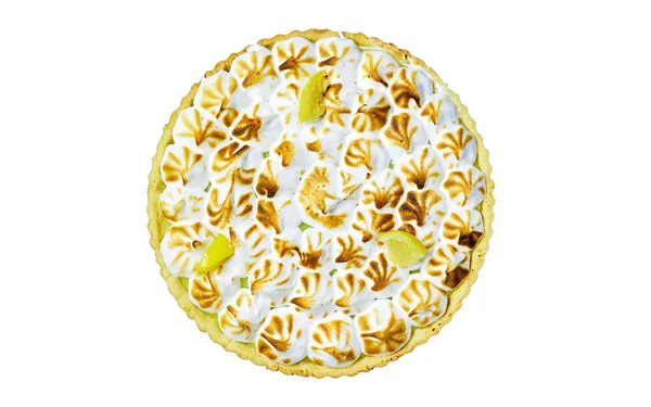 Crostata Tradizionale Francese Limone Meringa Isolata Sfondo Bianco — Foto Stock