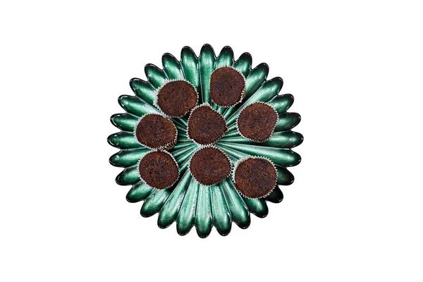 Hermoso Plato Verde Panecillos Chocolate Caseros — Foto de Stock