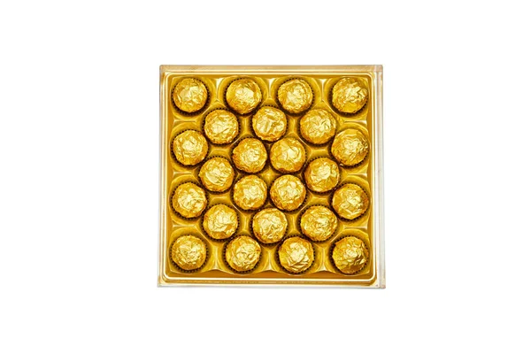 stock image golden premium chocolate sweets box isolated on white for holidays