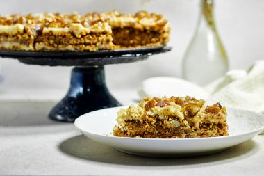 Homemade Russian Honey dates and peanuts cake. Honey cake Medovik