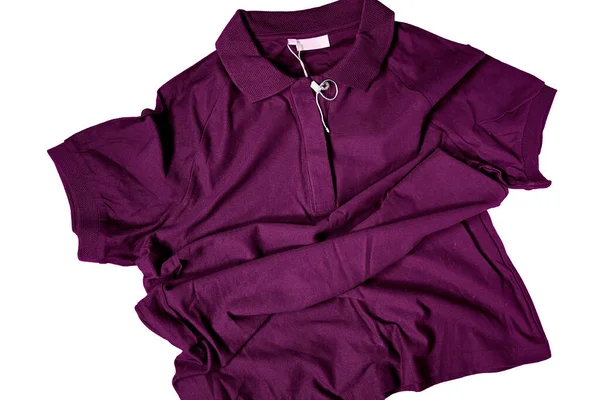Parte Frontal Camiseta Masculina Algodón Púrpura Sobre Fondo Grunge Blanco —  Fotos de Stock
