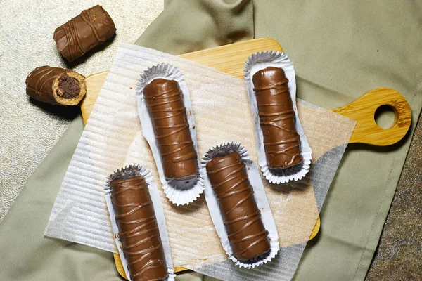 traditional homemade Algerian cookies named chocolate cigar for holiday muslim like Eid al Fitr and ramadan