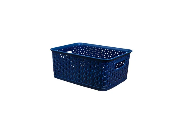 Blauer Wäschekorb Aus Kunststoff Isoliert Auf Weißem Hintergrund — Stockfoto