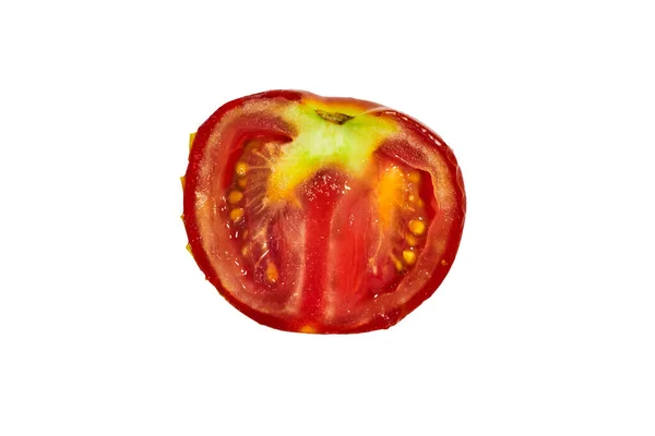 Meio Tomate Fundo Branco Deitado Conceito Alimentar — Fotografia de Stock