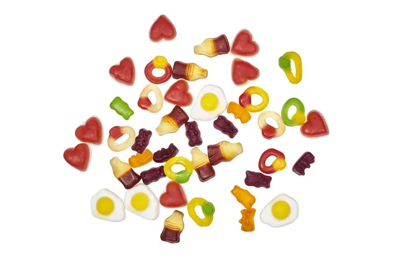 Assorted Gummy Candies Top View Jelly Sweets Isolated White Background — Stock Photo, Image