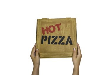 Eller kutunun içinde lezzetli pizzalar, üst manzara.