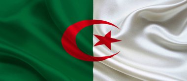 Cezayir ulusal bayrağı tekstil kumaşı dalgalanıyor