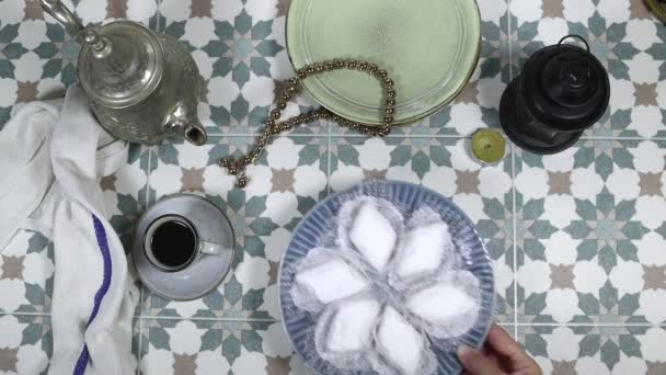 Eid Fitr Aldha Ramadan Concept Iftar Breakfast Vrouwen Die Koffie — Stockvideo