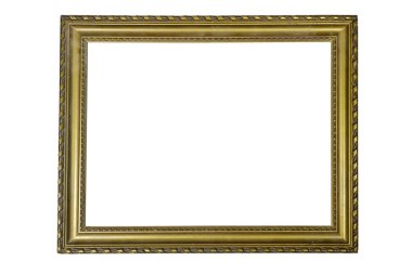 Beyaz arka plan ile boş altın süslü resim çerçevesi