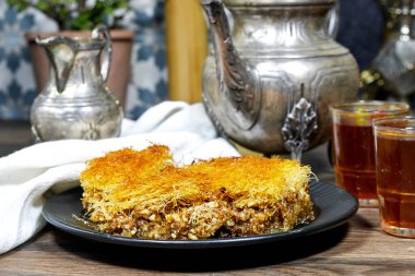 Traditional homemade arabic sweets (dessert kadaif, kunafa, baklava), ramadan kareem concept clipart