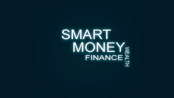 Smarta Pengar Ord Moln Med Blå Bakgrund — Stockvideo