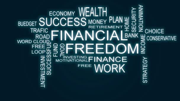 Libertà Finanziaria Parola Nube Con Sfondo Blu — Video Stock