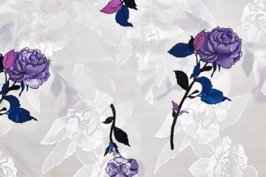 Renkli retro duvar halısı desenli, arka plan olarak kullanışlı çiçek süsü. Çiçekli tekstil ya da kumaş, makro shot. Kumaş dokusu. doku, tekstil, kumaş, kumaş, dokuma