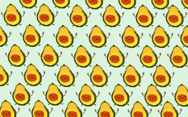 Şablon Mutlu Avokado Çizgi Karakteri Oyuncu İfade ve Kollar Yükseltilmiş