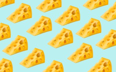 Açık Mavi Arkaplanda Kusursuz İsviçre Peynir Dilimleri Deseni