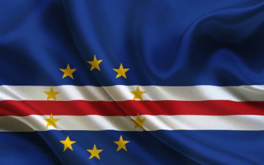 Cape Verde Ulusal Bayrağı Dalgalanan Kumaş dokusu ve Yıldız Amblemleriyle