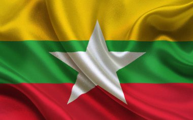 Canlı Renkli Myanmar Ulusal Bayrağı ve Merkezi Beyaz Yıldız Sembolü
