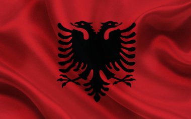 Arnavut Ulusal Bayrağı Kırmızı Kumaşta Çift Başlı Kartal