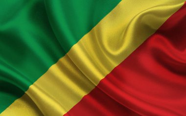 Kongo Cumhuriyeti Bayrağı Yeşil, Sarı, Kırmızı ve Saten Tekstil Üzerinde