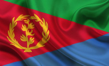 Kumaşta Canlı Renkleri ve Sembolik Amblemi Gösterilen Eritre Ulusal Bayrağı
