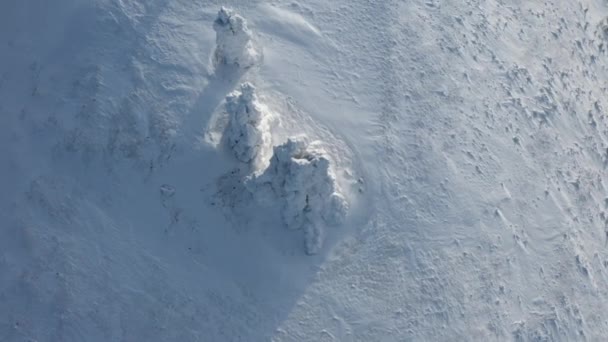 Drone Kilátás Havas Csúcsok Hideg Időben Clip Winter Táj Fagyott — Stock videók