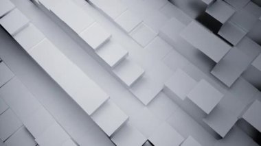 Farklı renklerde rastgele sallanan dikdörtgenlerden oluşan soyut 3D arkaplan. Tasarım. Küp çizgilerinin yukarı ve aşağı hareketi