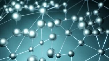 Çizgilerle birbirine bağlı kürelerin geometrik arkaplanı. Tasarım. Soyut teknolojik örümcek ağı dalgalanması