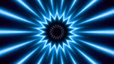 Halkaları ve çizgileri olan saykodelik yanıp sönen neon deseni. Hareket. Parlak yanıp sönen desenler, neon halkalar ve siyah arka planda ışınlar. Yıldız deseni hareket ediyor ve neon çizgileri ile yanıp sönüyor. 