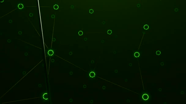 绿色和橙色的黑色背景 在向不同方向飞行的抽象中突出显示圆圈的连接 高质量的4K镜头 — 图库视频影像