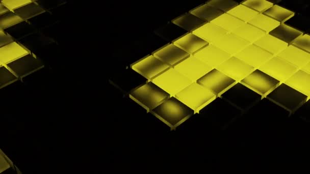 Επιφάνειες Κινούμενα Τετράγωνα Αναβοσβήνει Μαύρο Φόντο Σχέδιο Λαμπερά Κουμπιά Μουσικής — Αρχείο Βίντεο
