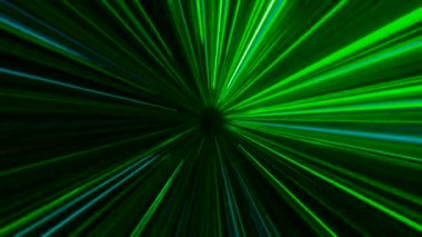 Neon çizgili dönüşümlü siber tünel. Hareket. Parlak neon ışınlarıyla siber uzaya atla. Renkli çizgilerin yüksek hızlı akışına sahip tünel. 