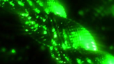 Küçük parlak parçacıklardan oluşan soyut bükülmüş metal bir zincir. Hareket. Parlak noktalardan oluşan soyut metal zincir.