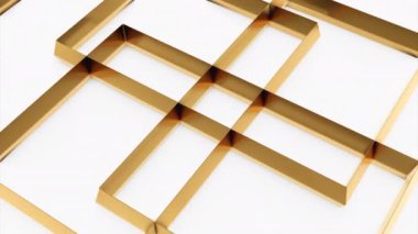 Beyaz arka plan. Tasarım. Animasyondaki altın kare jantlar farklı yönlere hareket ediyor. Yüksek kalite 4k görüntü