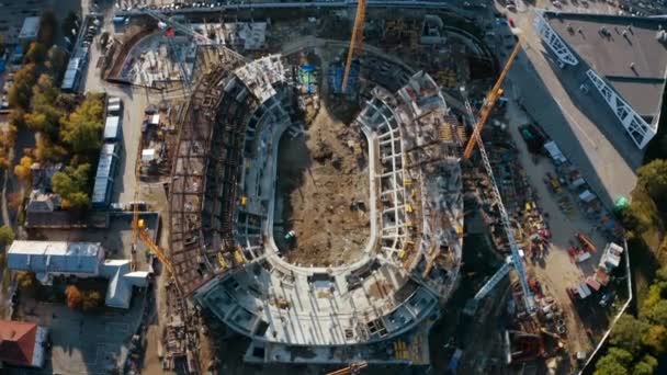 Widok Góry Budowy Stadionu Mieście Materiał Filmowy Budowa Nowoczesnych Stadionów — Wideo stockowe