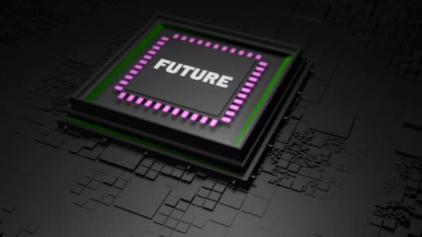 Chip Futurista Com Linhas Energia Néon Movimento Desenho Chip Com — Vídeo de Stock