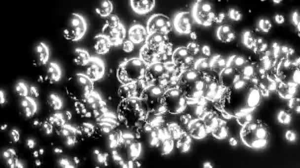 Абстрактний Потік Металевих Бульбашок Чорному Тлі Дизайн Світяться Сфери — стокове відео