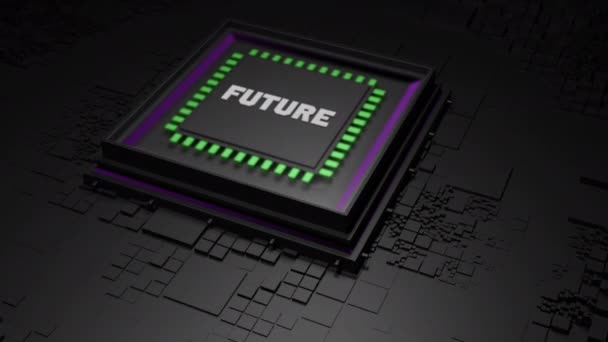 Micro Chip Abstrato Com Palavra Futuro Desenho Visualização Uma Placa — Vídeo de Stock