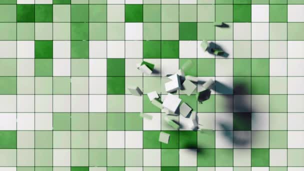 Abstract White Green Wall Square Shaped Mosaic Tiles Design Concept — Stock Video