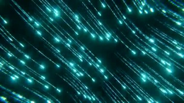 Kara gökyüzü arka planında kayan yıldızlar gibi ışıldayan parçacıkların soyut akışı. Tasarım. Elektrik akışı