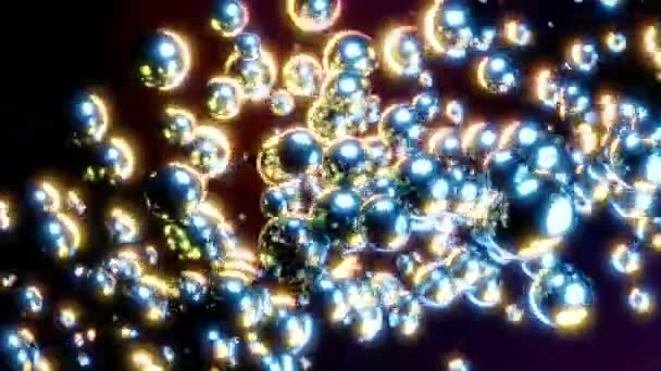黑色背景上的抽象金属飞行球 银球呈对角线状流动 — 图库视频影像