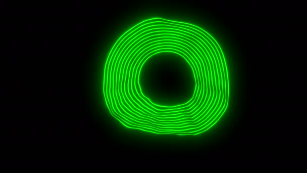 Zwarte Achtergrond Met Groen Cirkelpatroon Ontwerp Neon Lijnen Creëren Een — Stockvideo