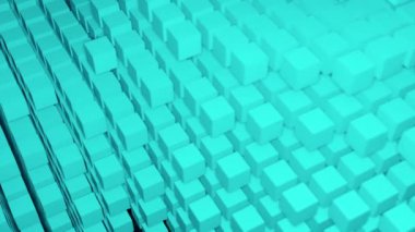 Kübik şekilli ve basamaklı üç boyutlu uzay. Tasarım. Siber uzayda üç boyutlu şekiller ve soyut tepeler. Siyah arkaplanda uzaysal derinliğe sahip karelerin projeksiyonu. 